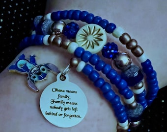 Lilo and Stitch Bracelet: Ohana Charm Beaded Wrap Bracelet
