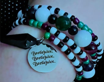 Beetlejuice Charm Bracelet: Glass, Ceramic & Wood Bead Wrap