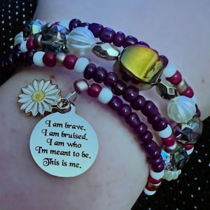 The Greatest Showman Bracelet: Beaded Wrap Bracelet with Etched Charm - I Am Brave. I Am Bruised. I Am Who I’m Meant To Be, This Is Me.