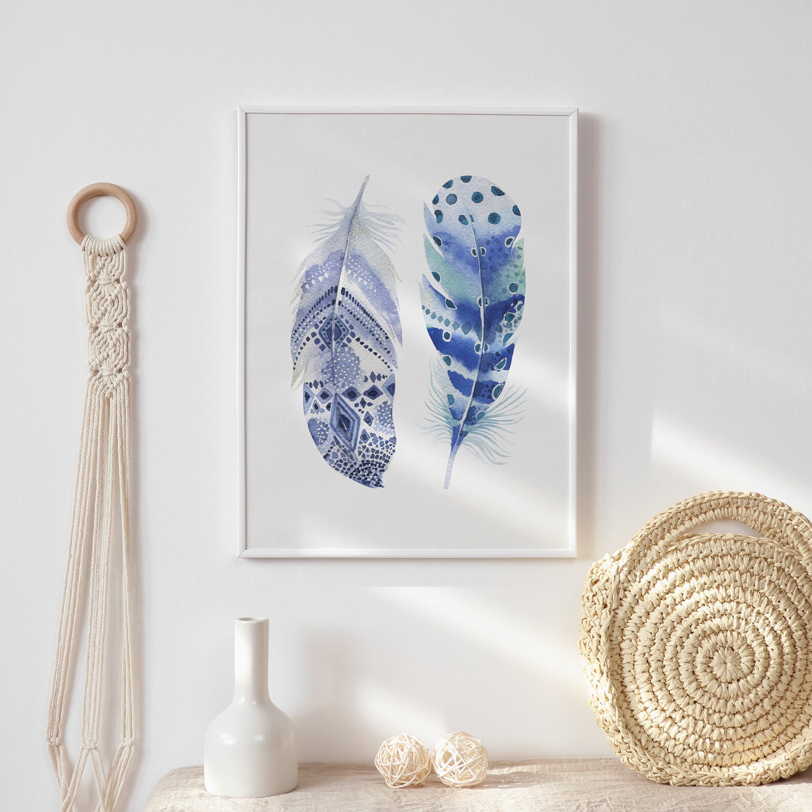 Feather Wall Art Blue Feather Abstract Print Watercolor Etsy