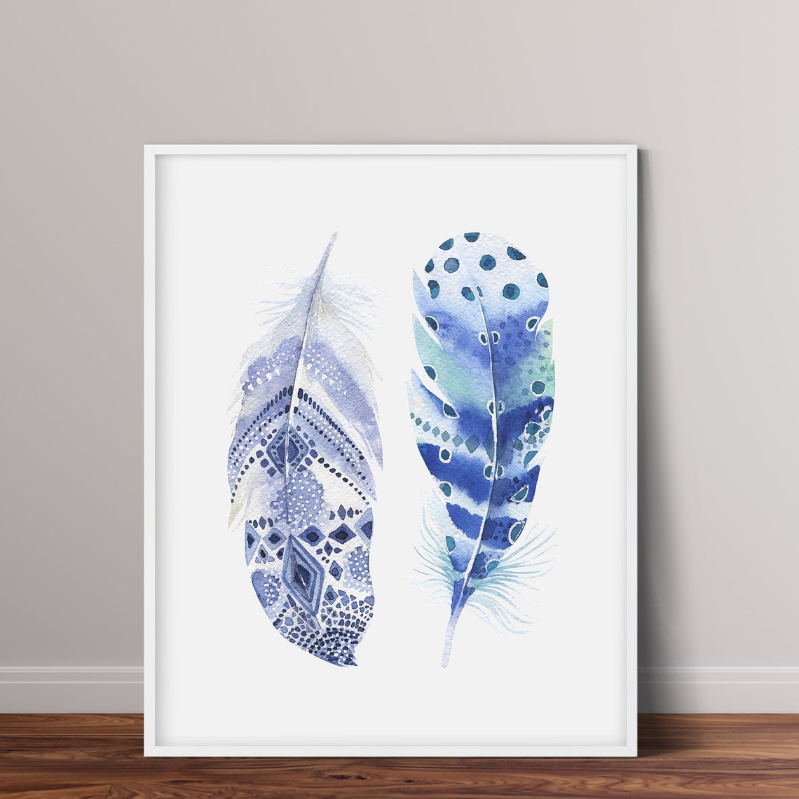 Feather Wall Art Blue Feather Abstract Print Watercolor Etsy