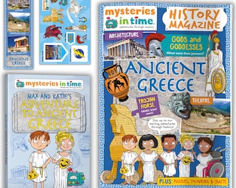 Regalo di attività sull'antica Grecia Regalo per bambini Libro per bambini Personalizzato Storia della rivista greca Pacchetto di attività per la storia del mito greco Antico