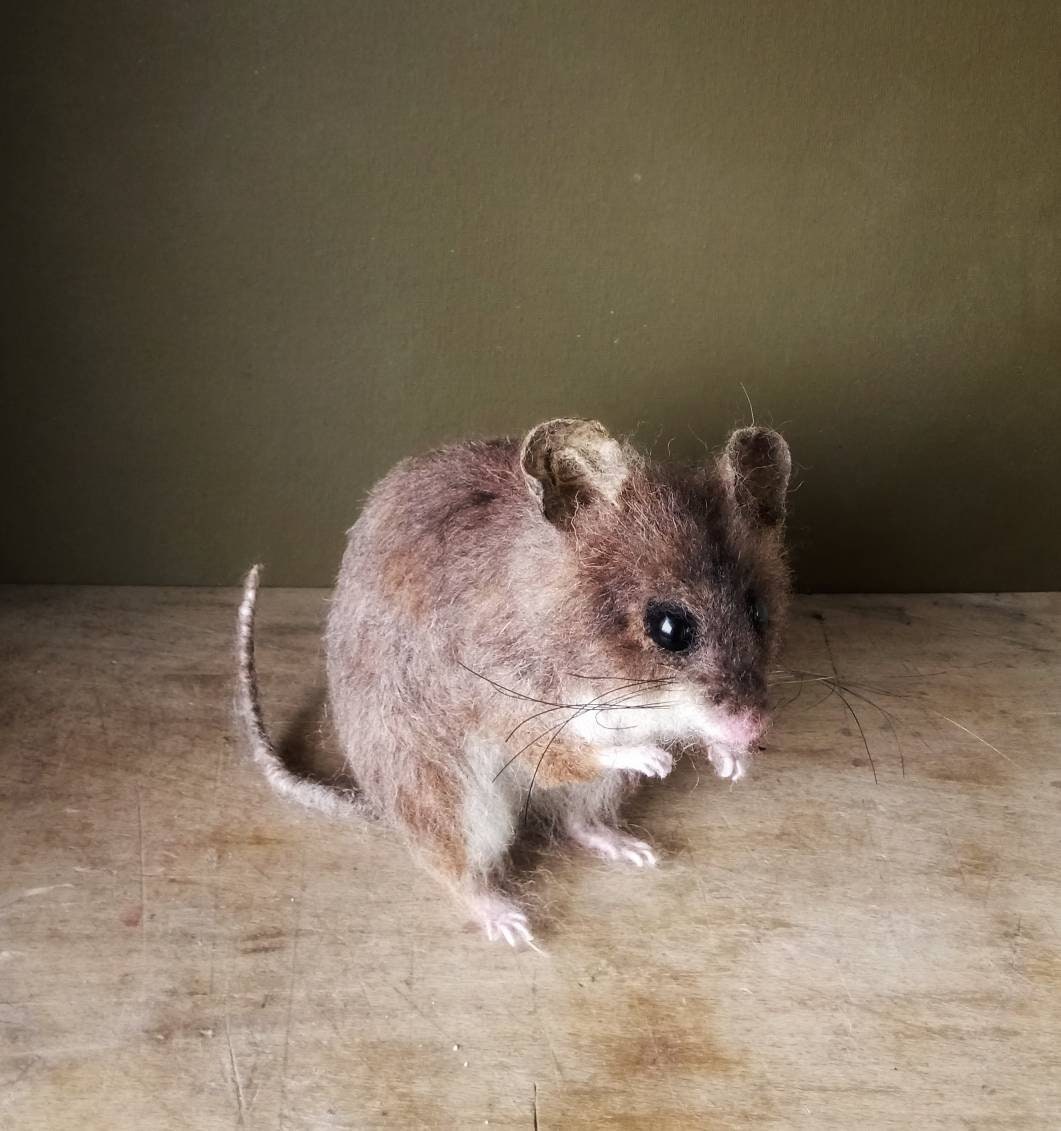 Needle Felted Field Mouse: Realistic Poseable Merino Wool Animal