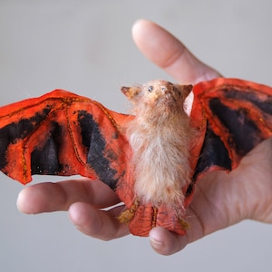 Needle Felted Butterfly Bat Sculpture: Hand-Painted Silk Wings