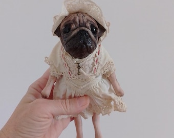 Handmade Mini Pug Doll in Retro Style - Fun Collectible