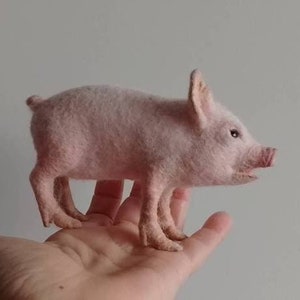 Miniature collectible pig figurine, needle felted pig