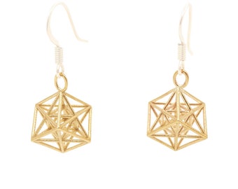 Metatron&#39;s Cube Earrings - Dangle Earrings - Flower of Life Earrings - 3D Sacred Geometry Earrings