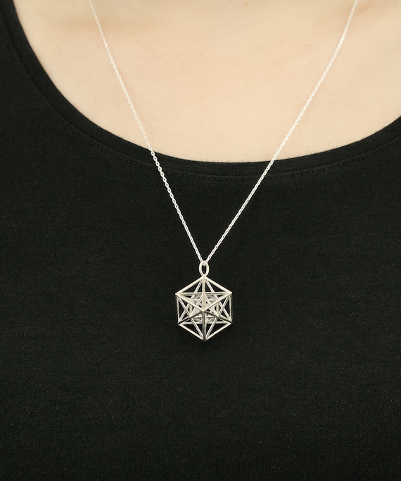 神聖幾何学正20面体18K クリスタルペンダントトップ 正20面体