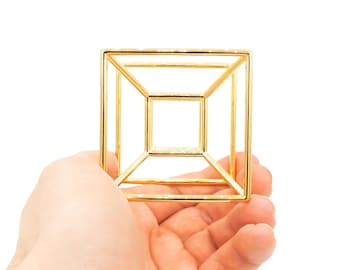 3D Printed Tesseract/Hyper Cube: Gold Plated Meditation Tool - Sacred Geometry Art
