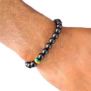 Black Obsidian Beaded Jamaica Ghana Reggae Rastafari Energy Healing Power Beads PROTECTION Bracelet Mens Ladies beaded 8mm adjustable