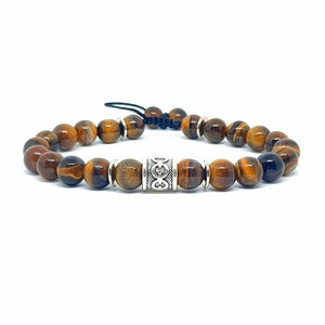 Tiger Eye Gemstone Beaded Bracelet: Adjustable Unisex Design