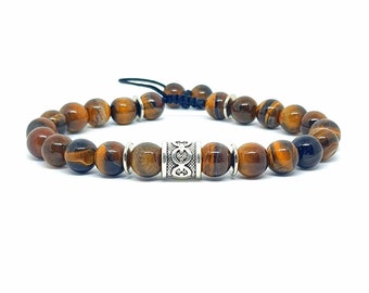 TIGER EYE Gemstone Beaded Bracelet 8mm beads Mens Ladies Adjustable or Elasticated