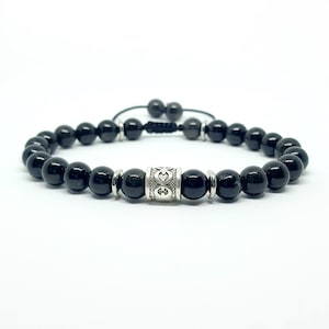Black Obsidian Beaded Bracelet: Energy Healing Protection Crystal Jewellery, With Tibetan Silver - Mens Womens