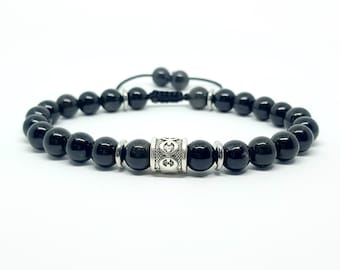Black Obsidian and Tibetan Silver Energy Healing Power PROTECTION Bracelet Mens Ladies beaded custom 8mm adjustable