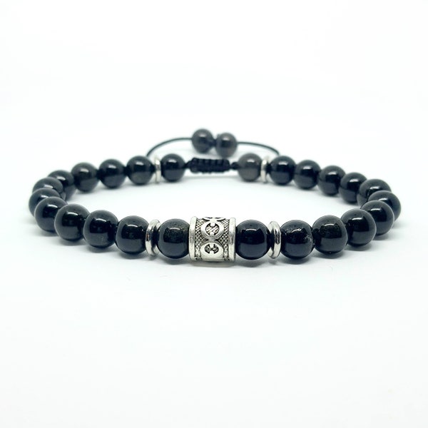 Black Obsidian and Tibetan Silver Energy Healing Power PROTECTION Bracelet Mens Ladies beaded custom 8mm adjustable