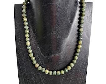 Olive Green Jade Beaded Necklace 8mm Beads Mens Womens Energy Healing Abundance Heart Chakra Jewellery