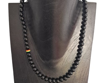 Black Obsidian Beaded Necklace : Jamaica Ghana Reggae Rastafari Carnival Beaded Healing PROTECTION Jewellery - Mens Womens