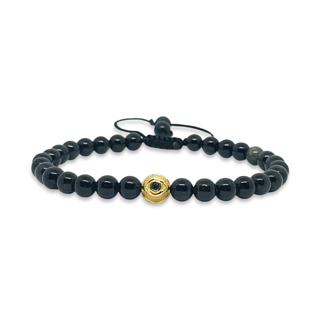 Black Obsidian and Gold Plated Evil Eye Energy Healing Protection ...