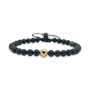 Zwarte obsidiaan en vergulde boze oog Energy Healing Protection kralenarmband 6 mm zwarte edelstenen heren dames
