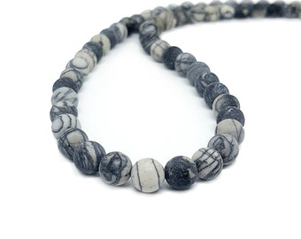 Grey/Black 8mm Netstone Stripey Jasper Beaded Stone Necklace - Mens Ladies Root Base Chakra Energy Healing Jewellery