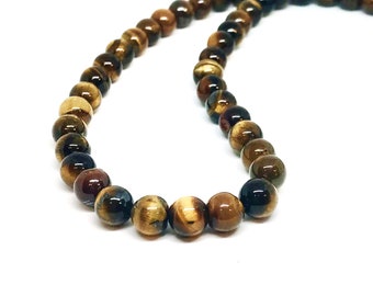 Genuine Gemstone A Grade Tiger Eye 8mm beaded Energy Healing Necklace Mens Ladies PROTECTION EMPOWERMENT CONFIDENCE