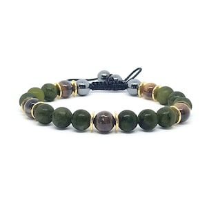 Olive Jade & Tiger's Eye Gemstone Bracelet: Energy Healing Jewellergy, Abundance, Finances, Money - Mens Womens