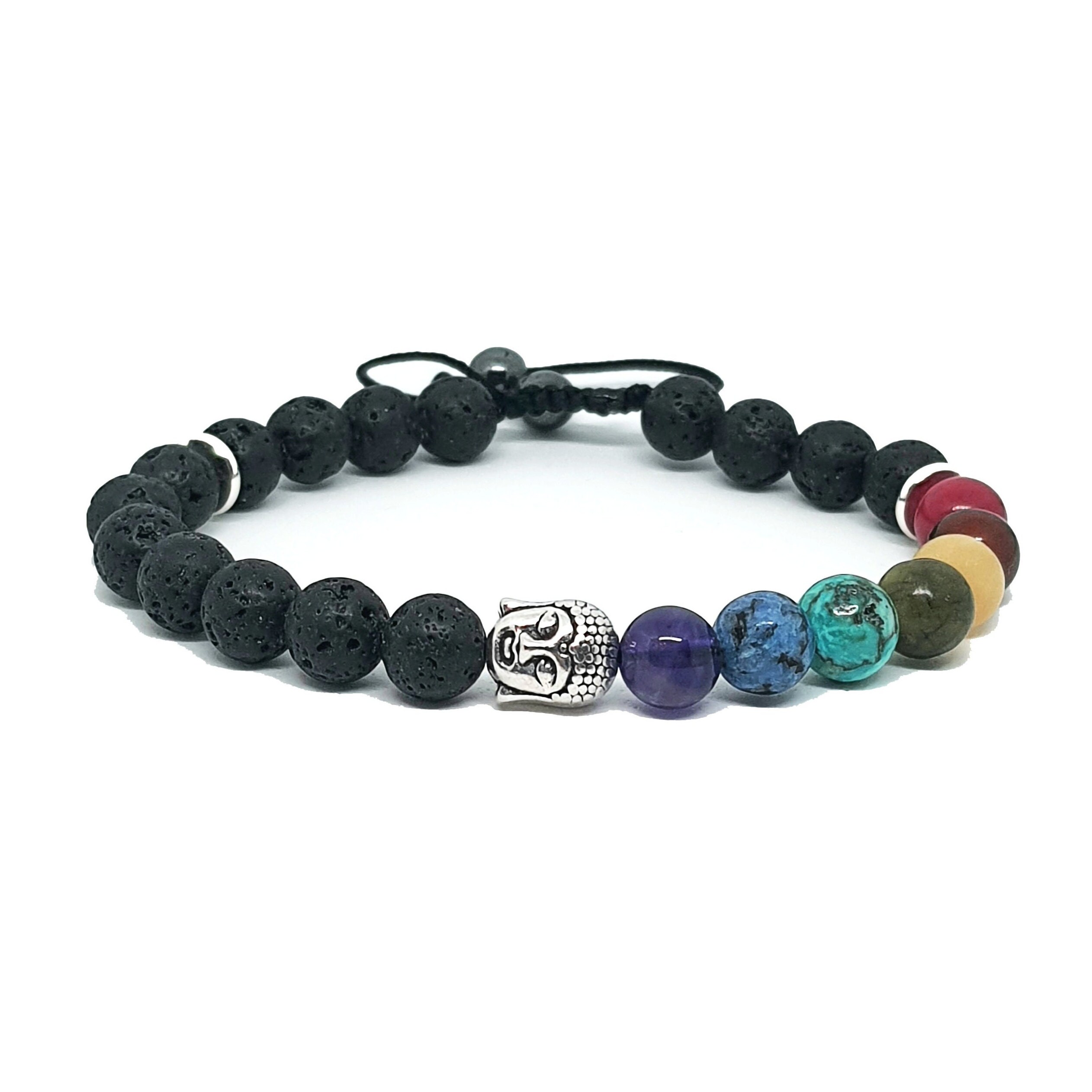 7 Chakra Buddha 8mm Gemstone Lava Stone Crystal Rainbow Energy Balancing Support Healing Diffuser Beaded Bracelet Yoga ReikI Men's Womens