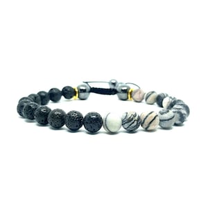 Lava Stone & Net Jasper Beaded Bracelet: Energy Healing Diffuser