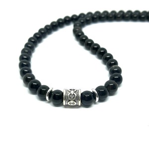 Black Obsidian and Tibetan Silver Beaded Energy Healing Power PROTECTION necklace Mens Ladies