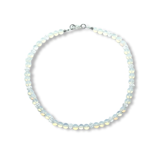 6mm Delicate Opalite and Crystal Beaded Gemstone Choker Necklace