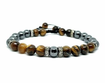 Tiger Eye and Hematite 8mm Crystal Bracelet Mens Ladies Healing for Protection Confidence  Courage Empowerment