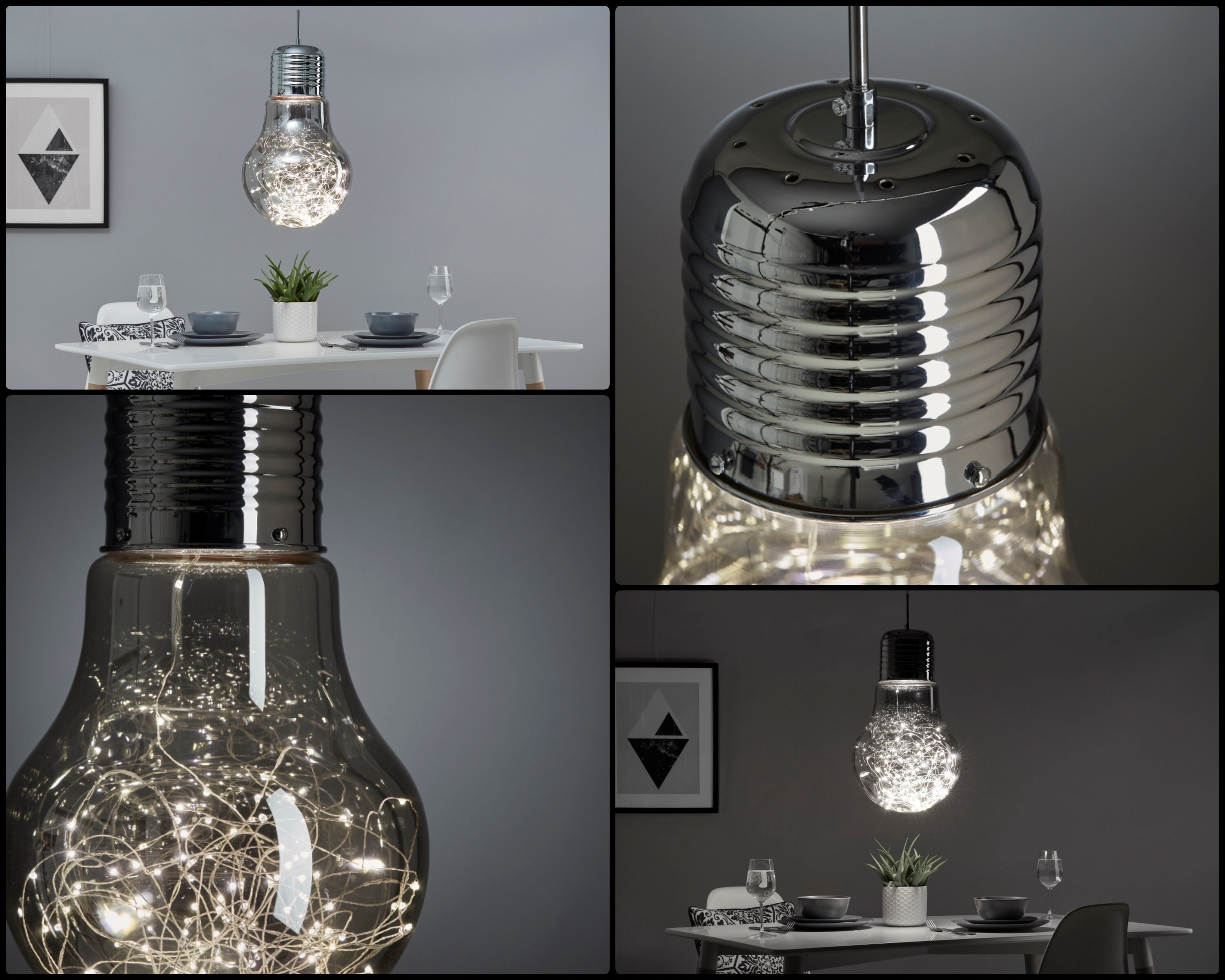 Oversized LED Cluster Light Bulb Smoked Glass/Chrome Low Etsy