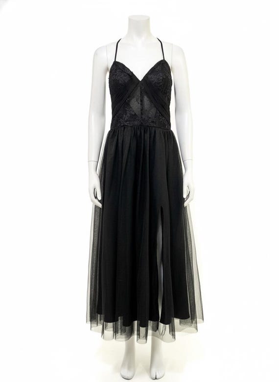 Elegant Black Lace & Tulle Maxi Dress | Fantasy Dress | Gothic Tulle Lace Dress