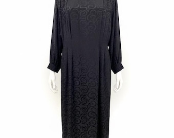 Vintage Liz Claiborne Dress, 100% Rayon, Black Pleated Midi Dress, Size 8