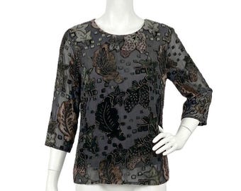 Vintage Jiao Snow Bell Velour & Mesh Floral Burnout