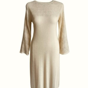 Vintage 1970s Gold Glitter Bell Sleeve Maxi Dress – Open Knit Details – Disco Glam