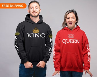 king queen hoodie red, king hoodie for man, king and queen hoodie, queen hoodie, king hoodie, King and Queen Crown, couples matching hoodies
