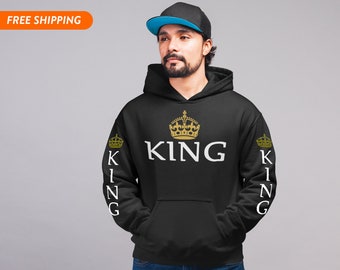 Black king hoodie, king hoodie,  king hoodie for man, king and queen hoodie, king Crown Hoodie Sweatshirt