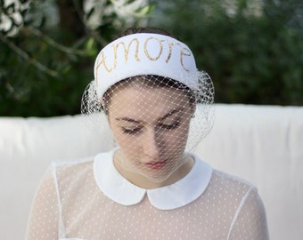 Ivory Bridal Headpiece, Amore Fascinator, Wedding Hair Accessory, Bridal Headband With Veil, Turban Headband, Women Headdress, Hair Jewelry