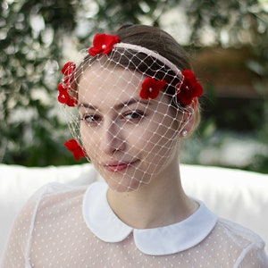 Birdcage Veil, Floral Veil, Veil Headband, Bridal Fascinator, Floral Wedding Headpiece, Blusher Veil, Bridal Hair Accessories, Mini Veil
