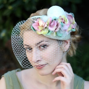 Bridal Heart Headpiece, Birdcage Veil, Mum and Daughter Fascinator, Bridesmaid Headdress, Wedding Hairpiece, Floral Heart Headband, Boho image 1