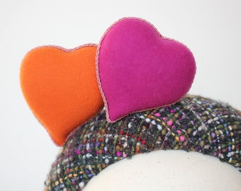 Pink Orange Heart Halo Fascinator, Tweed Heart Headband, Heart Hatinator, Valentines Love Heart Headpiece, Colorful Pink Heart Hat