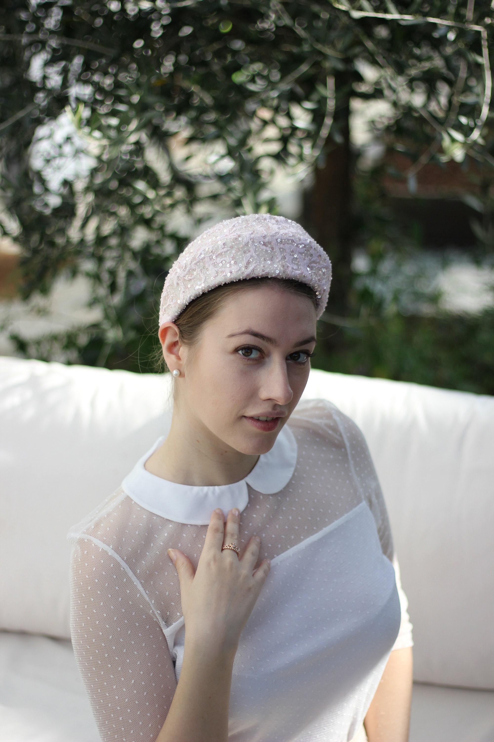 Pink Pearl Headband, Bridal Hairband, Halo Crown, Beaded Turban, Wedding Headband Crown, Bridal ...