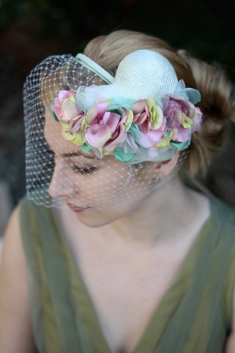 Bridal Heart Headpiece, Birdcage Veil, Mum and Daughter Fascinator, Bridesmaid Headdress, Wedding Hairpiece, Floral Heart Headband, Boho image 3