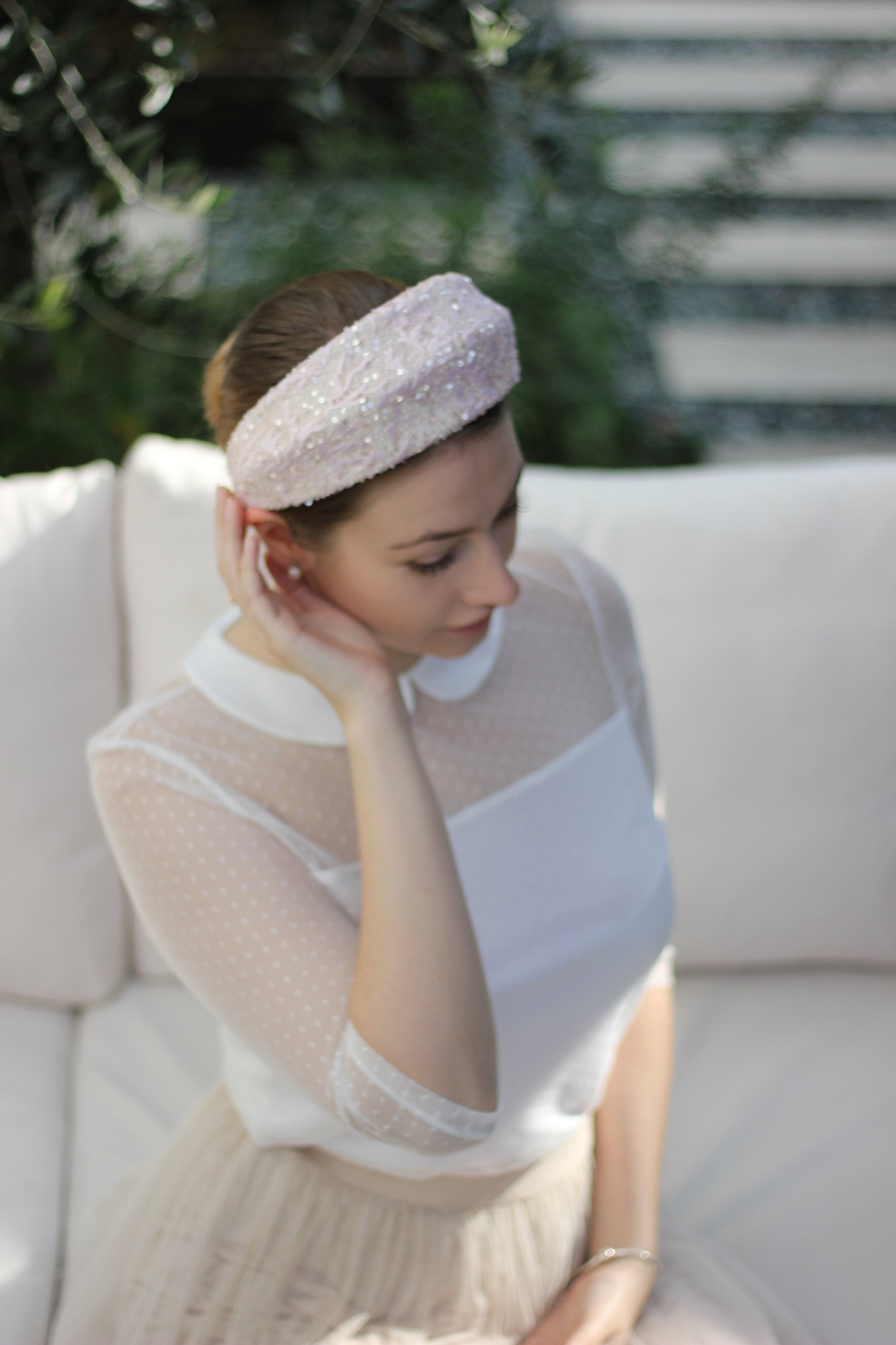 Pink Pearl Headband, Bridal Hairband, Halo Crown, Beaded Turban, Wedding Headband Crown, Bridal ...