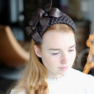 Brown Leather Flower FascinatorLeather Floral Headpiece, Leather Cocktail Hat With Flowers, Leather Bandeau Headpiece, Wedding Guest