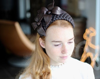 Brown Leather Flower FascinatorLeather Floral Headpiece, Leather Cocktail Hat With Flowers, Leather Bandeau Headpiece, Wedding Guest