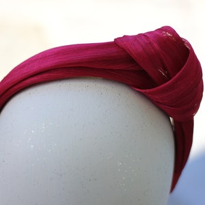 Red Silk Headband, Knot Headband, Turban Headband, Wrap Headband, Red Abaca Silk Turban, Knot Headwrap, Boho Style, Adult Headband, Hair image 5