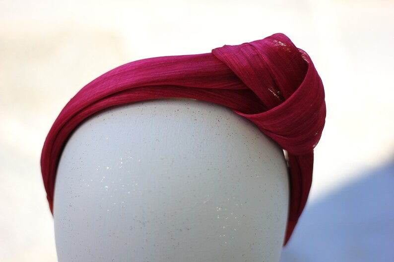 Red Silk Headband, Knot Headband, Turban Headband, Wrap Headband, Red Abaca Silk Turban, Knot Headwrap, Boho Style, Adult Headband, Hair image 5