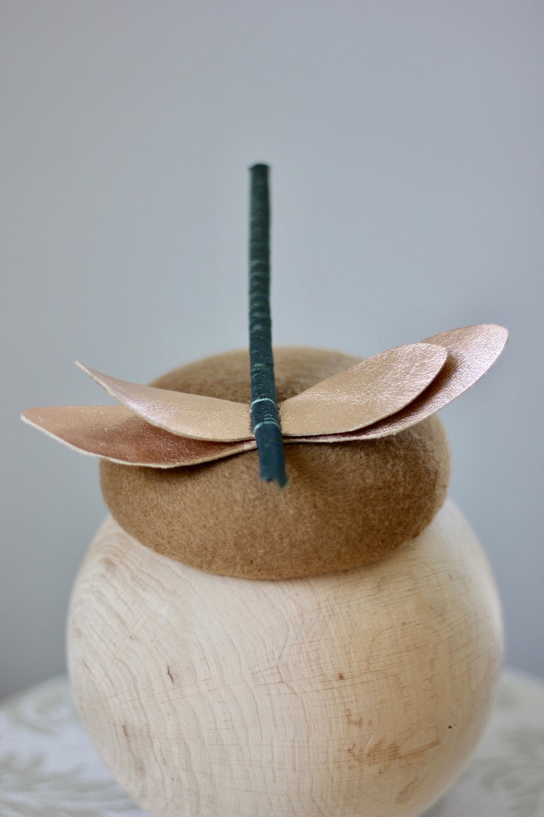 Dragonfly Cocktail Hat Camel Bronze Fascinator Headpiece Leather Dragonfly Pillbox Autumn Woodland Fascinator